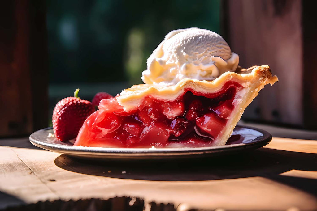 Nothing says summer like Strawberry Rhubarb Pie. Order now from the Chocolate Maven Bakery and Cafe in Santa Fe, New Mexico.